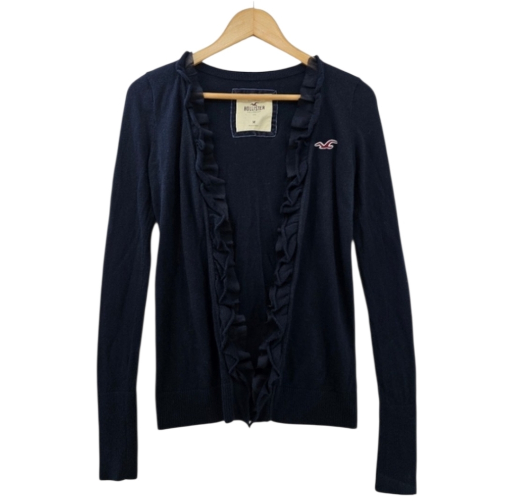 VTG Hollister Y2K Elena Gilbert Navy Blue Ruffled Open Cardigan Sweater Medium